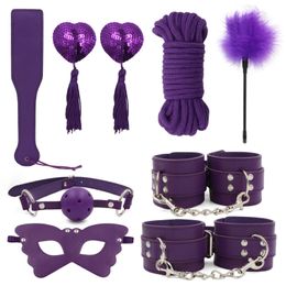 9 piezas púrpura BDSM Sex Bondage Set Kit sexual Juegos de esclavos para adultos Productos eróticos Productos Juguetes atractivos para mujeres Parejas Sextoy Sexshop 240126