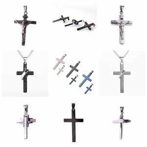 9 pièces en acier inoxydable croix pendentif colliers pour hommes femmes Simple collier ensemble de bijoux cadeaux or argent noir ton