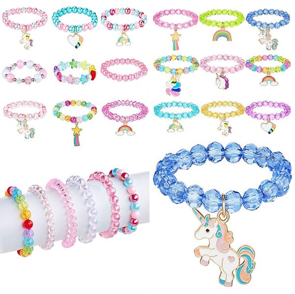 9 pièces de bracelet licorne coloré arc-en-ciel licorne fille bijoux en perles ornements de fête d'anniversaire grands cadeaux