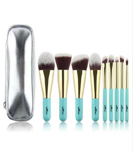 9 piezas de brochas de maquillaje de pelo sintético con bolsa de color plateado hermoso juego de brochas de maquillaje de viaje 3443402