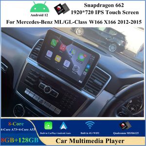 Reproductor de DVD para coche Android 12 de 9 pulgadas para Mercedes-Benz ML Clase GL W166 X166 2012-2015 NTG 4.5 Qualcomm 8Core Unidad principal estéreo Pantalla CarPlay Navegación GPS Bluetooth WIFI