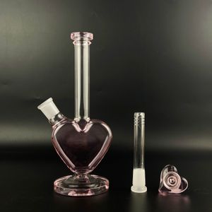 9 pouces rose en forme de coeur en verre pipe à eau bong barboteur bécher narguilé percolateur tabac bol avec 14mm mâle rose bol en forme de coeur