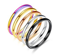 9 Maat 2mm Titanium stalen dunne band ringen voor dames Koreaanse pure kleur mode kleine ring gladde paren ring minnaar sieraden