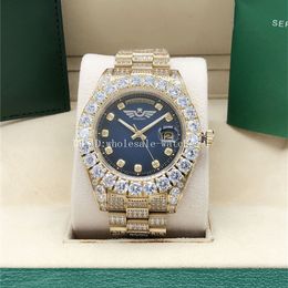 Reloj de estilo 9 Full diamond blue dail President 228238 228239 Sapphire Big Diamond Bisel 43mm 18K oro hombres Relojes de pulsera automáticos con caja original