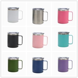 9 Styles Tasses à café en acier inoxydable 12oz avec poignée double paroi thermos thermos gobelet isolé de tasse d'eau d'eau pour le camping à la maison