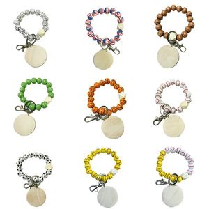 DIY Perlé Bracelet Porte-clés Pendentif Party Favor Sports Ball Football Baseball Basket-Ball En Bois Perle Bracelet 9 Couleurs