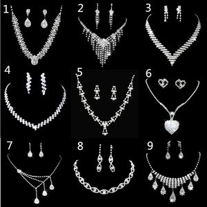 9 stijlen Bruid Sieraden Sets Oorbellen Ketting Voor Dames Engagement Anniversary White Rhinestone Pearl Verzilverd Zuid-Amerikaanse Valentijnsdag