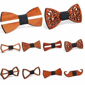 9 Stijlen Vintage Wood Bow Ties Manual Hollow Out Rode Palissewood Bowknot voor Gentleman Wedding Bowtie Party Gunst