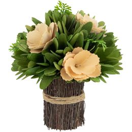 Lot de 9 bouquets sur pied en bois beige avec feuillage vert