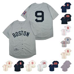 9 TED Williams Baseball Jerseys 26 Wade Boggs 8 Carl Yastremski Vintage 1936 1939 1946 1967 Thuis weg Gray White Cream Blue Pullover Button Steitched Jersey