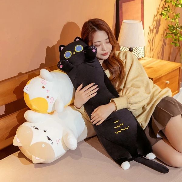 90/130 cm Kawaii Suave Almohada de gato largo Peluches de peluche Siesta Almohada Hogar Confort Cojín Niño Niña Regalo de cumpleaños lindos peluches 240118