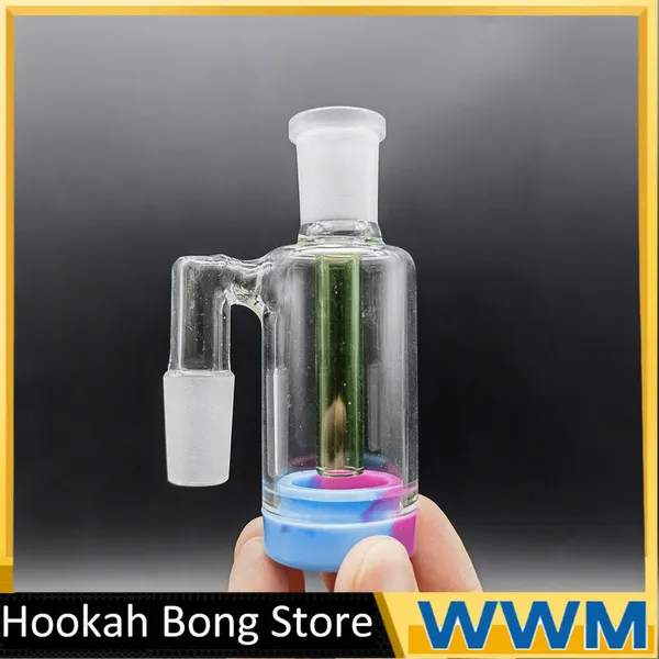 90 ° 14 mm Glass Ash Catcher Hookah Accesorios con 10ML Colorful Silicone Container Reclaimer 90 grados Hombre Mujer Ashcatcher para Bong Dab Rig Quartz Banger