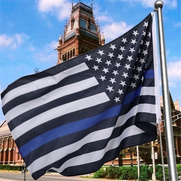 90 * 150cm Drapeaux de la police des États-Unis Bannière nationale américaine mince Étoiles blanches et bleues Bande imprimée avec œillets en laiton DHL