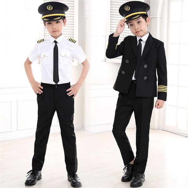 90-160 cm enfants pilotes Costumes carnaval Halloween fête porter hôtesse de l'air Cosplay uniformes enfants avion capitaine vêtements