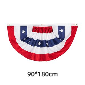 90 * 180 CM EE. UU. Plisado semicírculo Fan Flag American Star and Stripes hebilla Ojales banner Decoración al aire libre American garden Flag 1.5 * 3ft