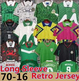 90 1995 Retro Mexico Blanco Long Sleeve Soccer Jersey 1986 1994 1998 2010 Hernandez H.Sanchez voetbalshirt Luis Garcia Campos Ancient Maillot Marquez 2006