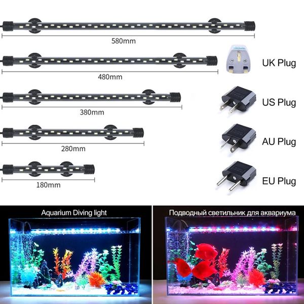 90-260V Aquarium Lumière LED Étanche Fish Tank Clip Lumière Sous-Marine Décor Éclairage Submersible Lampe Plante Cultiver Lampe 18-58 CM