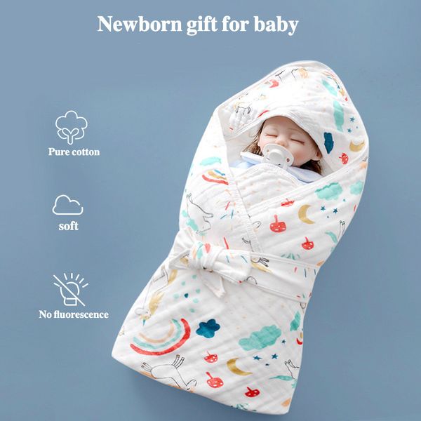 Couverture enveloppée de gaze de coton à six couches 90 * 90 pour nouveau-né, couette à emmailloter, couette pour bébé, serviettes pour bébé LJ201105