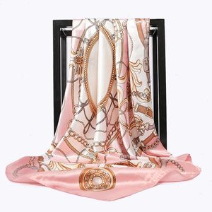 90 90cm Luxury merk vierkant sjaal mode strand dames hoofd zijde wrap lente zomer sjaal dames valshond bandanna -buikhajab