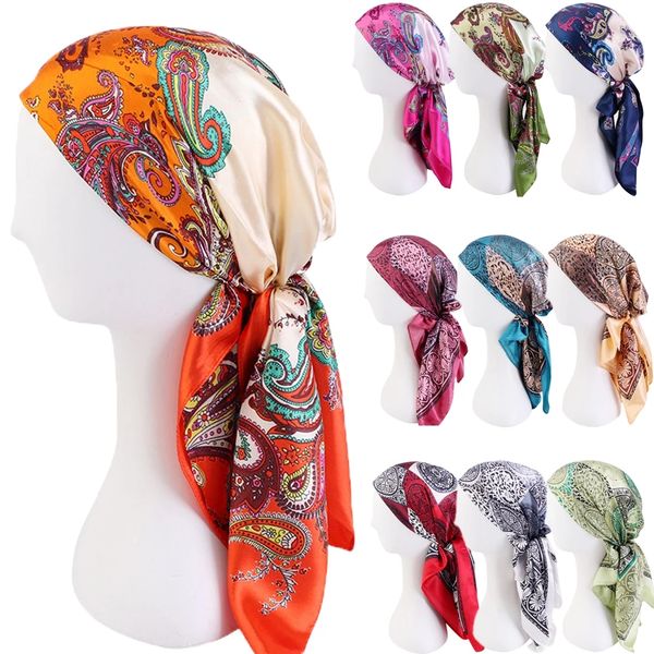 90*90 cm carré foulard en soie femmes Hijab fleurs Foulard doux Satin châle foulard femme enveloppement cou Bandana foulard plage paréo