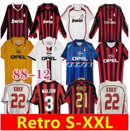 90 91 camisas retro Jerseys de fútbol 95 96 97 Gullit 01 02 03 12 14 15 Maldini Van Basten Football Kaka Inzaghi 06 07 Pirlo Shevchenko Baggio Milans Jersey Munie larga