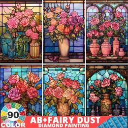 90 color AB Fairy Dust Pintura de diamantes Efecto de vidrio manchado Flores Bouquet Mosaic Crafts Landscape Fantasy Bordery 240407