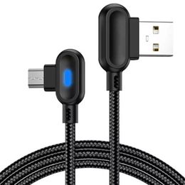 90 graden 3ft USB -kabels Gaming snellaadgegevens synchronisatie kabel met LED -licht naar microadapter