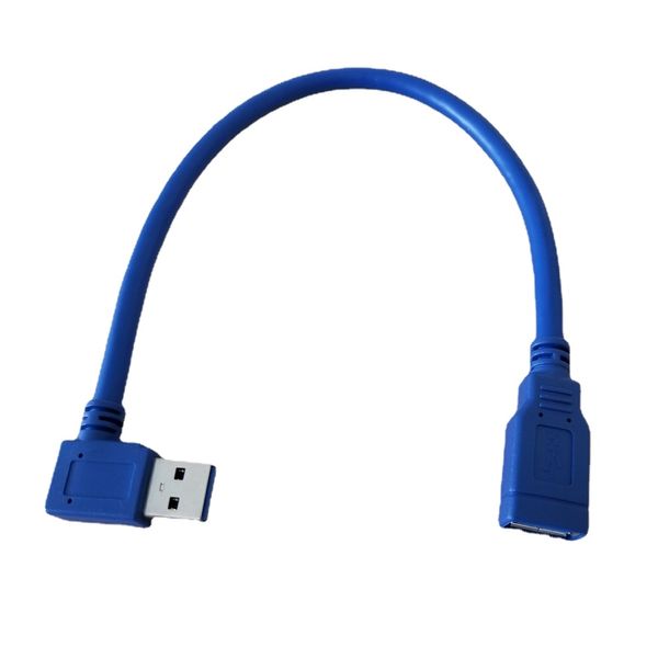 Angle izquierdo de 90 grados USB 3.0 Tipo A Cable de datos de extensión Macho a azul hembra 30 cm