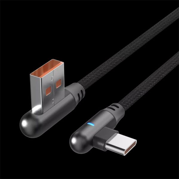 Cables de calidad de 90 grados 3FT USB C Tipo-C Carga rápida de datos con luz LED