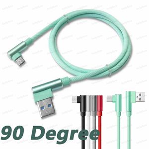 90 graden rechthoek Type C Micro USB-kabels Snel opladen oplader Koorddraad 1m / 3ft Universeel voor Android Type-C-kabel