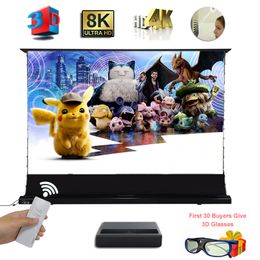 80 inch 120 inch ALR Roll Up Gemotoriseerde Elektrische Tab Spanning Vloer Stijgende Projectiescherm Voor UST Laser 4K HD Projector Gordijn