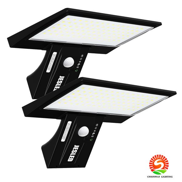 90 LEDs Luz solar Lámparas de pared para exteriores Sensor de movimiento Luces LED con energía solar para patio Patio Garaje Impermeable 3 modos Super brillante Puerta de garaje cabaña cabaña reflector