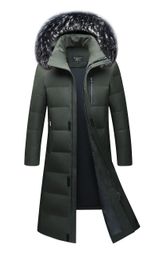 90% chaquetas largas de plumón para hombre, abrigo de invierno, Parkas gruesas y cálidas, abrigo con cuello de piel real, abrigo para nieve, Tops de talla grande S-6XL verde militar