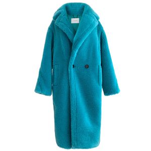 90% laine 10% cachemire réel manteau de fourrure femmes hiver costume collier longue nature ours en peluche manteaux de fourrure pardessus LJ201203