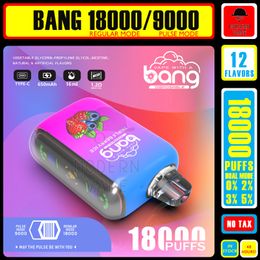 18k puff Original bang 9000 Puff-18000 puff Set Vaporizador grande Vape desechable Cigarrillo electrónico Bobina de red Lámpara LED Batería recargable 9k Puffs 18k Puffs Modos duales vaper