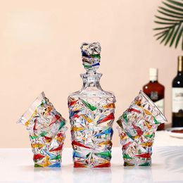 Decantador de whisky de cristal colorido de 900 ml, cristalería de diseño italiano Zecchin, juego de vino, botella de whisky de coñac con grietas de glaciar arcoíris, tarro 240119