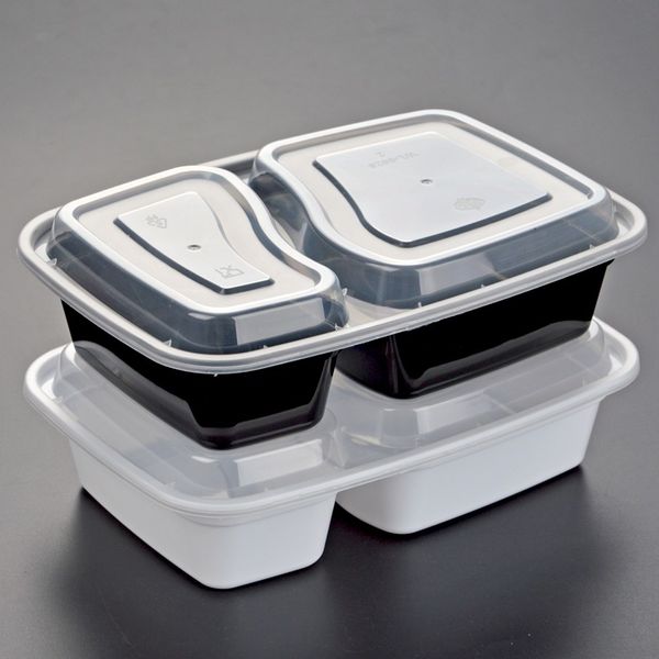 Contenedor de plástico desechable para alimentos, 900ML, 2 compartimentos, almacenamiento de comida, Holoder, 2 colores, caja para llevar, vajilla