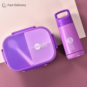 900 ml plastic lunchbox met 350 ml waterflessenset Bento Box voor kinderen volwassenen 3-compartimenten lekvrij maaltijdgerei voor onderweg 240304