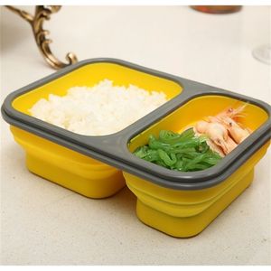 900ml Silicone Pliable Portable Boîte À Lunch Conteneur De Stockage Des Aliments 2 Cellules Bol Bento Boîtes Pliante Boîte À Lunch Écologique 201029