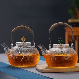 Ensemble de thé 900 ml théirs en verre borosilicate résistant à la chaleur fleur fleur puer kettle chinois kung fu the set