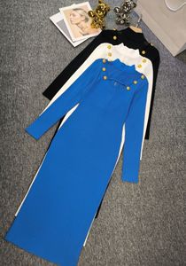 901 XL 2023 Milan Style Runway-jurk Zomerjurk Ronde hals met lange mouwen Zwart Blauw Merk Dezelfde stijl Empire Damesjurk Mode YL
