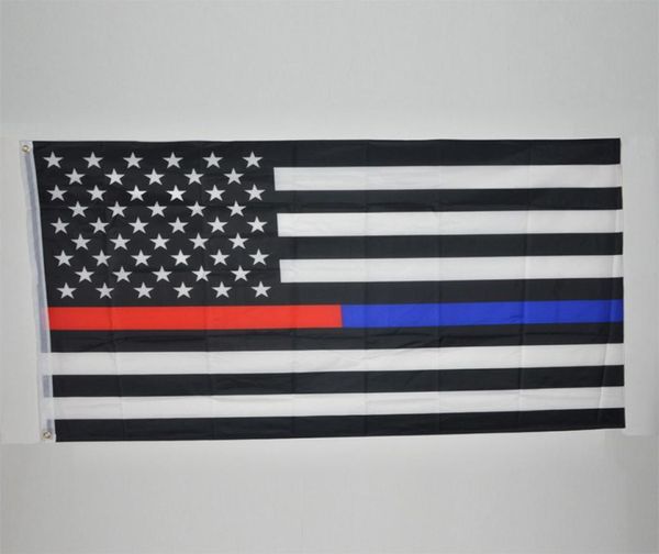 90150cm Blueline USA Police Flags 3x5 pieds mince Blue Line USA drapeau noir blanc et bleu drapeau américain avec œillets en laiton 50pcs1563140