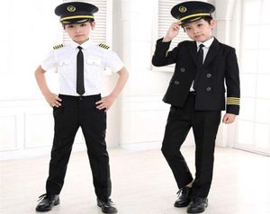 90160cm Pilotenkostuums voor kinderen Carnaval Halloween Feestkleding Stewardess Cosplay Uniformen Kinderen Vliegtuigen Kapitein Kleding Q099866680