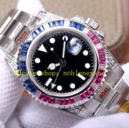 Super Watch para hombres de 40 mm de zafiro de 40 mm luminoso dial negro rojo azul diamante bisel 904l pulsera de acero automático 2836 movimiento automático 116759 relojes deportivos