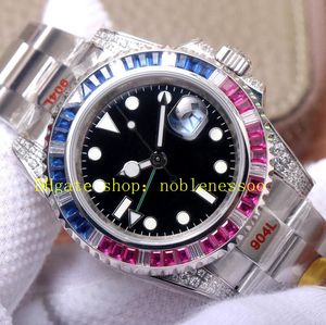 Super horloge voor heren 40 mm Sapphire Crystal Luminous Black Dial Red Blue Diamond Bezel 904L Steel Bracelet Automatisch 2836 Movement Automatic 116759 Sport Watches