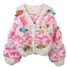 906 2023 otoño marca mismo estilo suéter de manga larga con cuello en V rosa púrpura Cardigan moda ropa de mujer de alta calidad para mujer mingmo