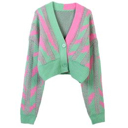 908 XL 2023 Milan Runway Herfst vrouwen Trui Merk Dezelfde Stijl Lange Mouw V-hals Groen Vest Womens mingmei