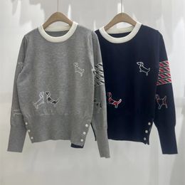 Qianli – pull à manches longues et col rond pour femme, pull de marque du même Style, bleu et gris, collection automne 909 L, 2022