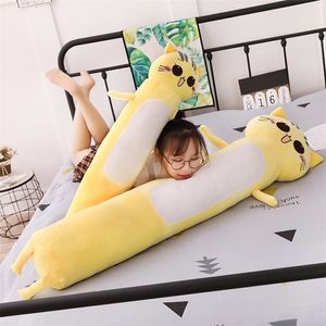 90cm / 140cm Jouets de grande taille Oreillers Mignon Chat jaune Pllow Coussin doux Animaux en peluche Chat Jouets en peluche Cadeau de Noël pour enfants LJ201126