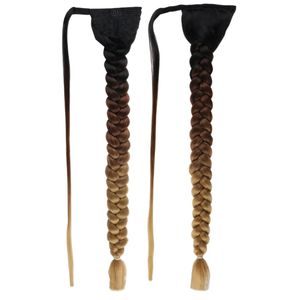 90 cm 36 pouces Super longue enroulement autour de queue de cheval pré-tressé Jumbo Ombre brun blond Extensions de queue de cheval de cheveux synthétiques